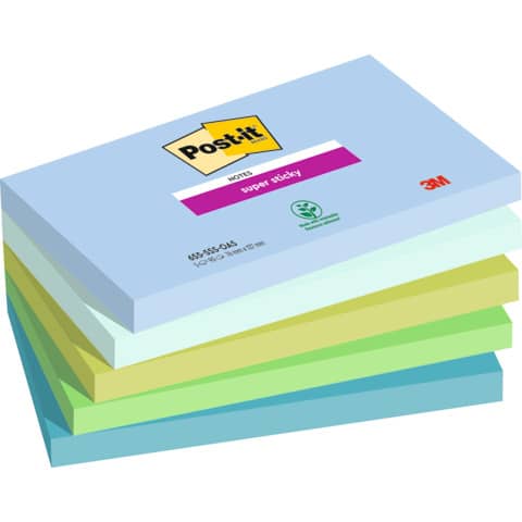 Foglietti Post-it® Super Sticky Oasis – conf. 5 blocchetti da 90 ff 76×127 mm – 655-5SS-OAS