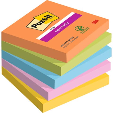Foglietti Post-it® Super Sticky Boost – conf. 5 blocchetti da 90 ff 76×76 mm – 654-5SS-BOOS