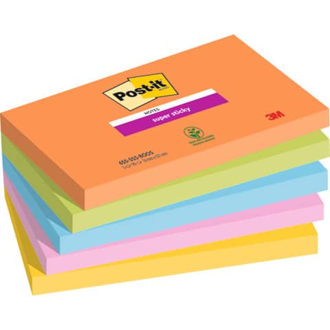 Foglietti Post-it® Super Sticky Boost – conf. 5 blocchetti da 90 ff 76×127 mm – 655-5SS-BOOS
