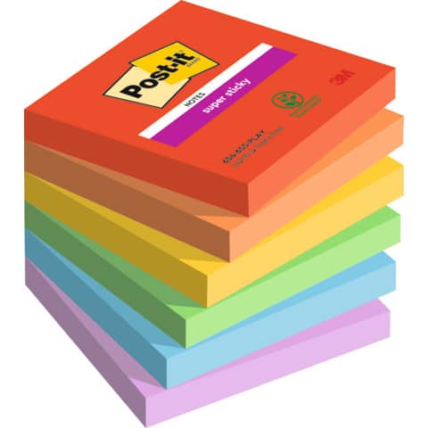 Foglietti Post-it® Super Sticky Playful conf. 6 blocchetti da 90 ff – 76×76 mm – 654-6SS-PLAY