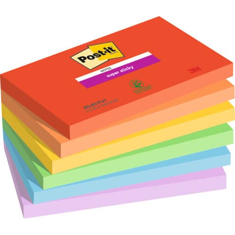 Foglietti Post-it® Super Sticky Playful conf. 6 blocchetti da 90 ff 76×127 mm – 655-6SS-PLAY