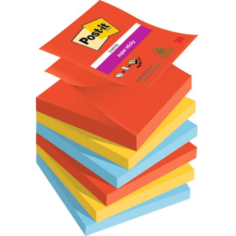 Ricariche di foglietti Post-it® Super Sticky Z-Notes Playful – conf. 6 blocchetti 90 ff 76×76 mm R330-6SS-PLAY