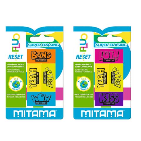 Gomma per matita Mitama Reset Fluo – colori fluo assortiti – conf. 4 pezzi – 61369