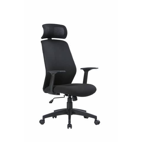 Poltrona presidenziale con braccioli e poggiatesta Tampa rivestita in rete tecnica 62x63xH:117/126cm Serena Group