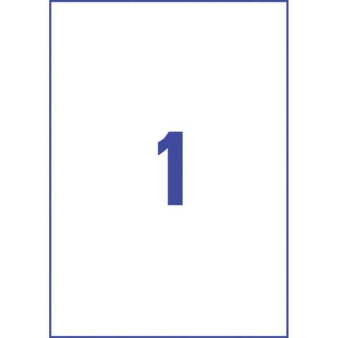 Etichette in polietilene bianco Avery 1 et./foglio Laser – 210×297 mm conf. 10 fogli – L7917-10