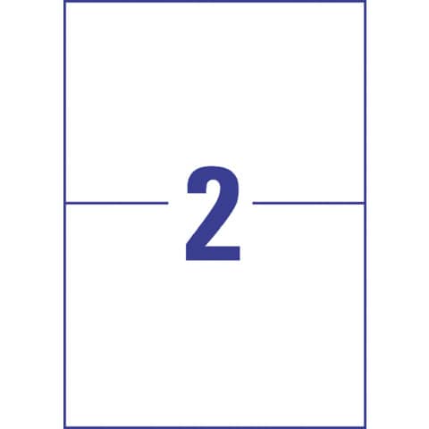 Etichette in polietilene bianco Avery 2 et./foglio Laser – 210×148 mm conf. 10 fogli – L7916-10