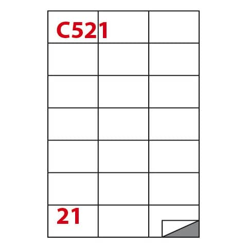 Etichette bianche permanenti Copiatabu C521 laser/inkjet – 21 et./foglio – conf. 100 fogli Markin 70×42,43 mm