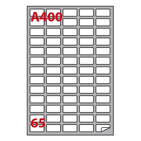 Etichette bianche Copiatabu A400 38,1×21,2 mm- angoli arrotondati – 65 e.t/foglio – conf. 100 fogli Markin