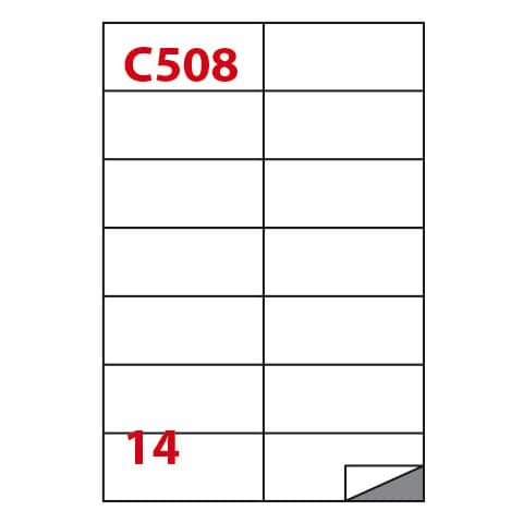 Etichette bianche permanenti Copiatabu C508 laser/inkjet – 14 et./foglio – conf. 100 fogli Markin 105×42,43 mm –
