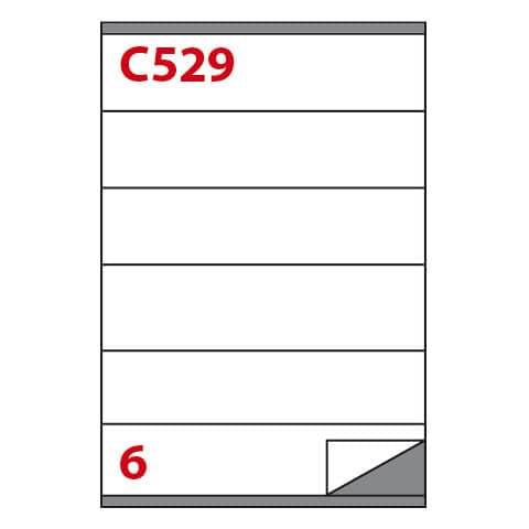 Etichette bianche Copiatabu C529 laser/inkjet – 6 et./foglio – conf. 100 fogli Markin 210×48 mm – X210C529
