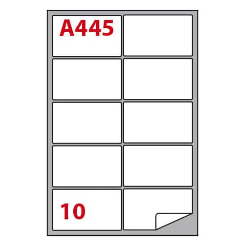 Etichette bianche Copiatabu A445 laser/inkjet – 10 et./foglio – conf. 100 fogli Markin 99,1×57 mm – X210A445