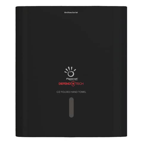 Dispenser antibatterico con adattatore Papernet Defend Tech per asciugamani piegati a C e Z  nero – 33,6x30x14,5 cm
