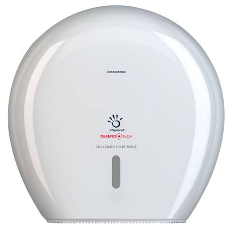 Dispenser antibatterico per carta igienica Maxi Jumbo Defend Tech – 34,5×34,5×14,8 cm Papernet bianco –