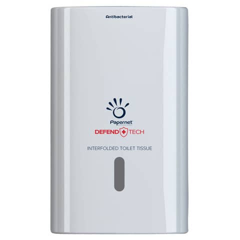 Dispenser antibatterico per carta igienica interfogliata Defend Tech – 26,5×16,5×13,5 cm Papernet bianco