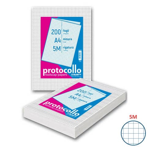 Fogli protocollo Blasetti A4 – 60 g/m² – risma 200 ff – 5M – 1282