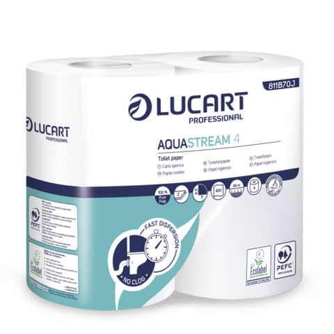 Carta igienica 2 veli Aquastream 4 – Lucart Professional – 400 strappi – Cartone di 14 confezioni da 4 rotoli