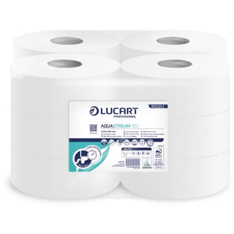 Carta igienica mini jumbo 2 veli Lucart Professionale Aquastream 150 conf. 12 rotoli da 150 mt – 812223J