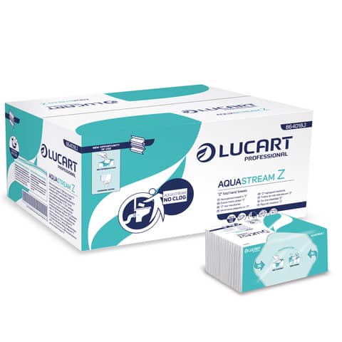Asciugamano 2 veli Aquastream piegato a ”Z” – conf. 15 pacchetti Lucart Professional 242 foglietti – 864018U