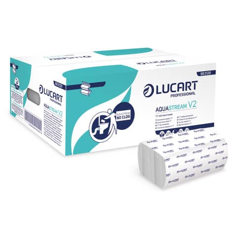 Asciugamano 2 veli Aquastream piegato a ”V” – conf. 20 pacchetti Lucart Professional 170 foglietti – 863129