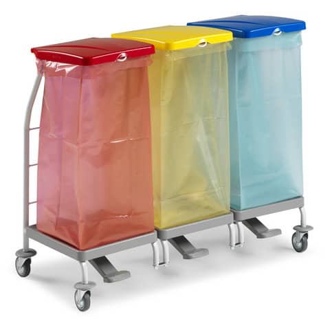 Carrello raccolta rifiuti in metallo verniciato Rilsan Dust 4165 con pedali – 48x110x95 cm TTS 3 x 70 L – 00004165