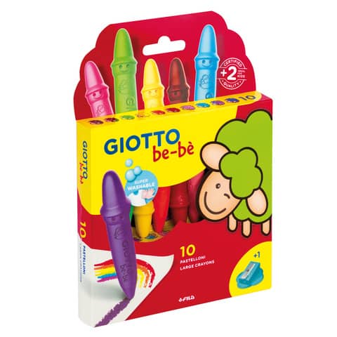 Pastelloni a cera colori assortiti + appuntapastellone conf. 10 pezzi Giotto Bebè assortiti – F477900