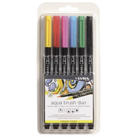 Pennarelli AQUA BRUSH DUO Set 6 pennarelli confezione appendibile Lyra colori primari – L6521060