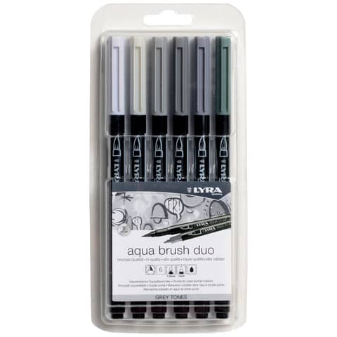 Pennarelli AQUA BRUSH DUO Set 6 pennarelli confezione appendibile Lyra colori grey set – L6521063