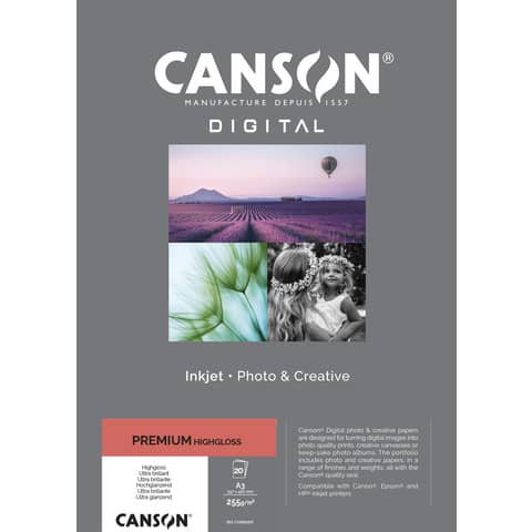 Carta fotografica Canson Premium bianca 20 fogli –  255 g/m²  HighGloss RC A3 – C33300S007