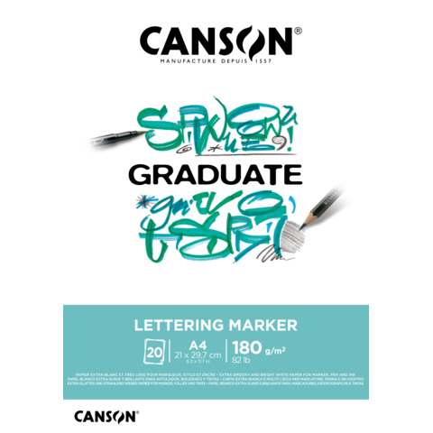 Blocco GRADUATE Lettering Marker A4 20 fogli 180 g/m² Canson bianco C31250P026