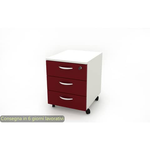 Cassettiera a 3 cassetti su ruote 17020 41x50xH.52,2 cm Artexport struttura bianca/frontalini prugna – 17020/3P/3T