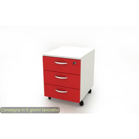 Cassettiera a 3 cassetti su ruote 17020 41x50xH.52,2 cm Artexport struttura bianca/frontalini rossi – 17020/3R/3T