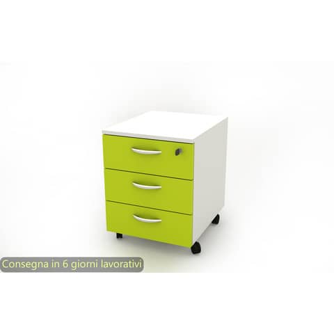 Cassettiera a 3 cassetti su ruote 17020 41x50xH.52,2 cm Artexport struttura bianca/frontalini verdi – 17020/3V/3T