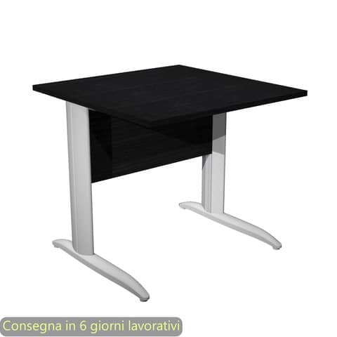 Scrivania piano nero venato frassino 80x80xH.72 cm gamba a L metallo grigio alluminio Presto Artexport – 001K2/8/AA
