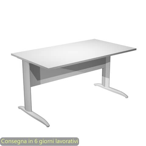 Scrivania piano bianco 140x80xH.72 cm gamba a L in metallo grigio alluminio linea Presto Artexport – 002K2/3/AA