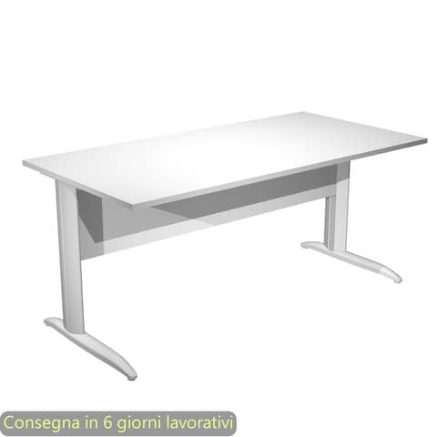 Scrivania piano bianco 160x80xH.72 cm gamba a L in metallo grigio alluminio linea Presto Artexport – 003K2/3/AA