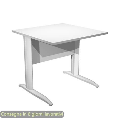 Scrivania piano bianco 80x80xH.72 cm gamba a L in metallo bianco opaco linea Presto Artexport – 001K2/3/AN