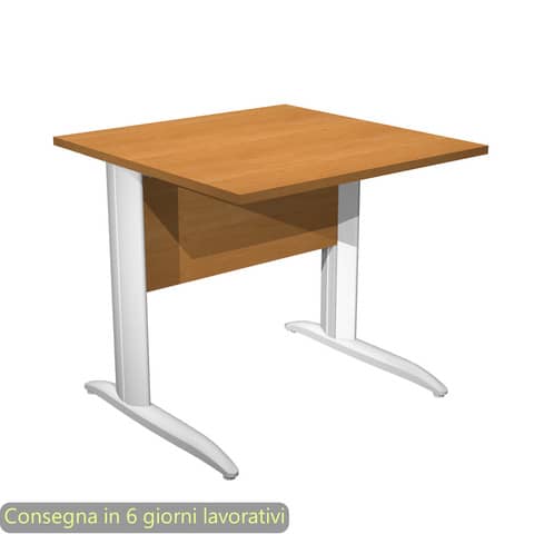 Scrivania piano noce chiaro 80x80xH.72 cm gamba a L in metallo bianco opaco linea Presto Artexport – 001K2/4/AN