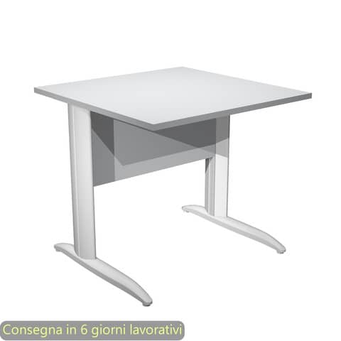 Scrivania piano grigio 80x80xH.72 cm gamba a L in metallo bianco opaco linea Presto Artexport – 001K2/9/AN