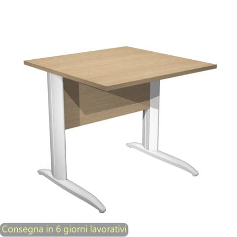 Scrivania piano rovere 80x80xH.72 cm gamba a L in metallo bianco opaco linea Presto Artexport – 001K2/C/AN