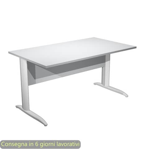 Scrivania piano grigio 140x80xH.72 cm gamba a L in metallo bianco opaco linea Presto Artexport – 002K2/9/AN