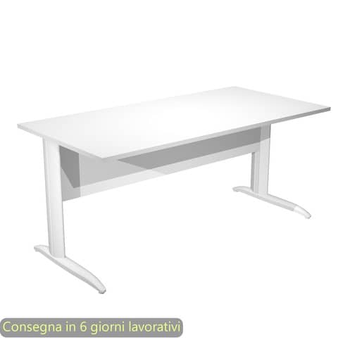 Scrivania piano bianco 160x80xH.72 cm gamba a L in metallo bianco opaco linea Presto Artexport – 003K2/3/AN