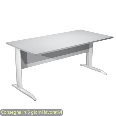 Scrivania piano grigio 160x80xH.72 cm gamba a L in metallo bianco opaco linea Presto Artexport – 003K2/9/AN