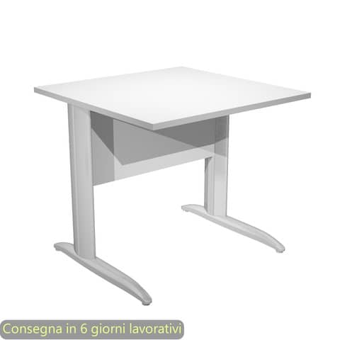 Scrivania piano bianco 80x80xH.72 cm gamba a L in metallo effetto cromato linea Presto Artexport – 001K2/3/AR