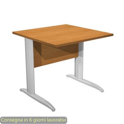 Scrivania piano noce chiaro 80x80xH.72 cm gamba a L in metallo effetto cromato linea Presto Artexport – 001K2/4/AR