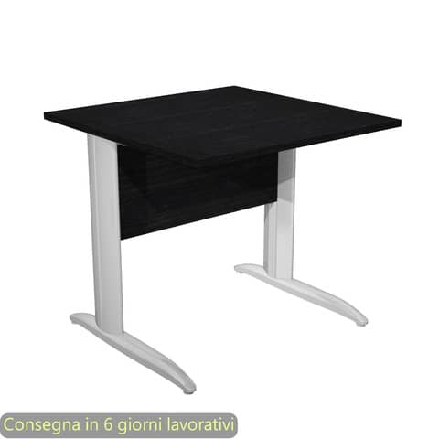 Scrivania piano nero venato frassino 80x80xH.72 cm gamba a L in metallo effetto cromato Presto – 001K2/8/AR