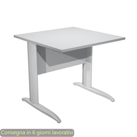 Scrivania piano grigio 80x80xH.72 cm gamba a L in metallo effetto cromato linea Presto Artexport – 001K2/9/AR