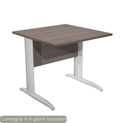 Scrivania piano frassino toscano 80x80xH.72 cm gamba a L in metallo effetto cromato Presto – 001K2/F/AR
