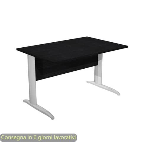 Scrivania piano nero venato frassino 120x80xH.72 cm gamba a L in metallo effetto cromato Presto – 004K2/8/AR