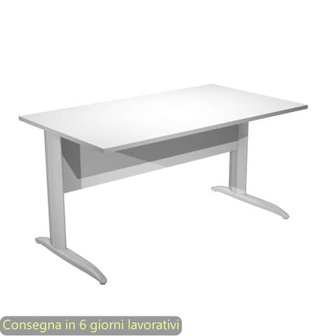 Scrivania piano bianco 140x80xH.72 cm gamba a L in metallo effetto cromato linea Presto Artexport – 002K2/3/AR