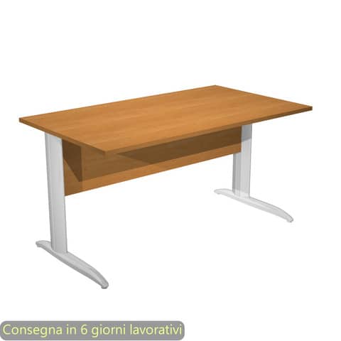 Scrivania piano noce chiaro 140x80xH.72 cm gamba a L in metallo effetto cromato linea Presto Artexport – 002K2/4/AR